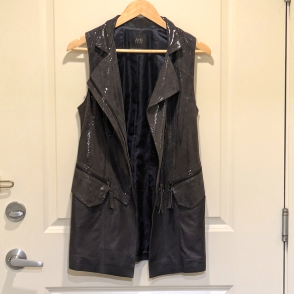 EUC A+G Basic S Dark Grey Genuine Leather Moto Vest - SEE SIZE NOTES - Picture 6 of 12